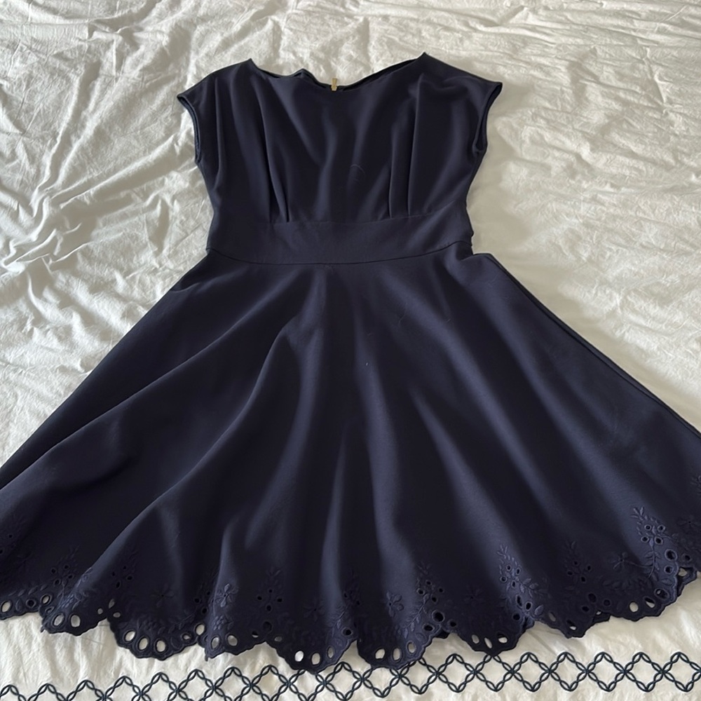Kate Spade Navy Fit & Flare Dress with Eyelet Hem - Size M